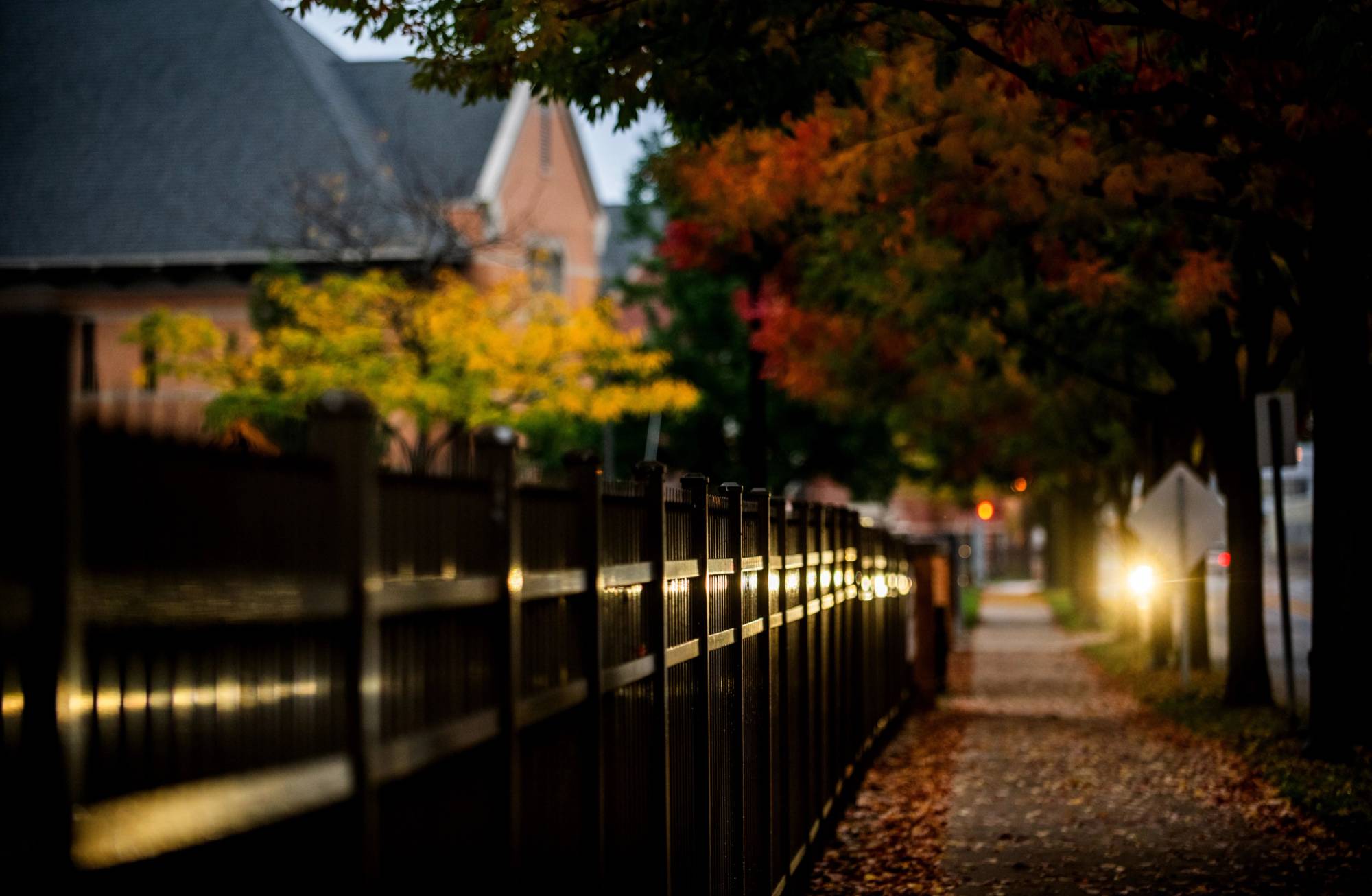 photo of campus at night during light rain